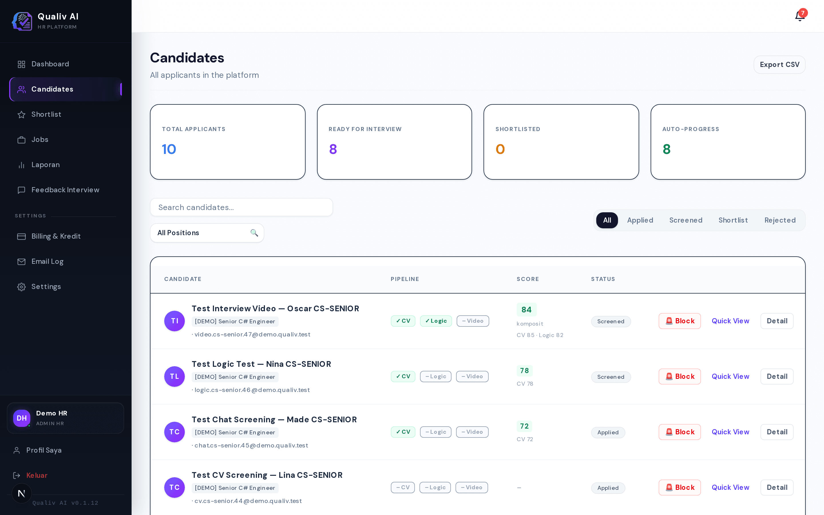 Qualiv: Recruiter · pipeline